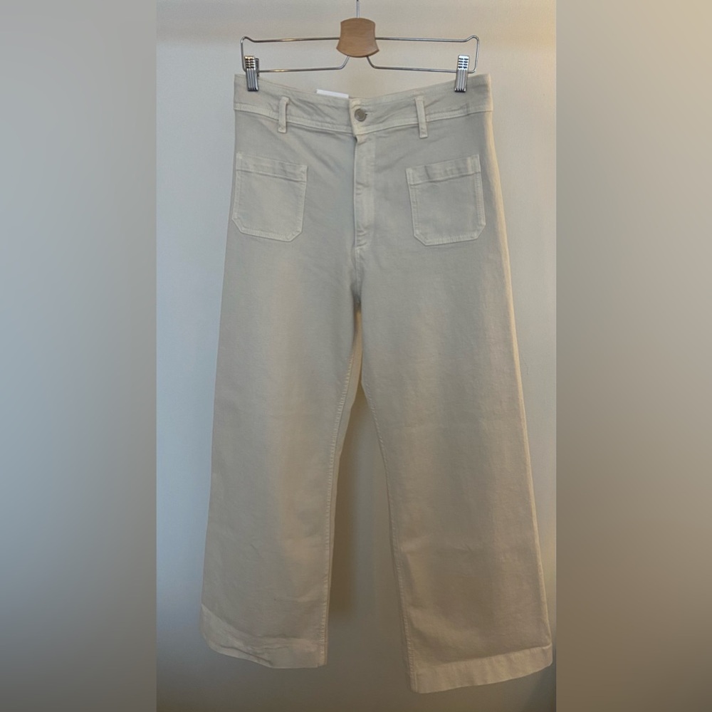 Zara jeans, beige, patch pocket, relaxed leg, high rise, ankle length, size 12